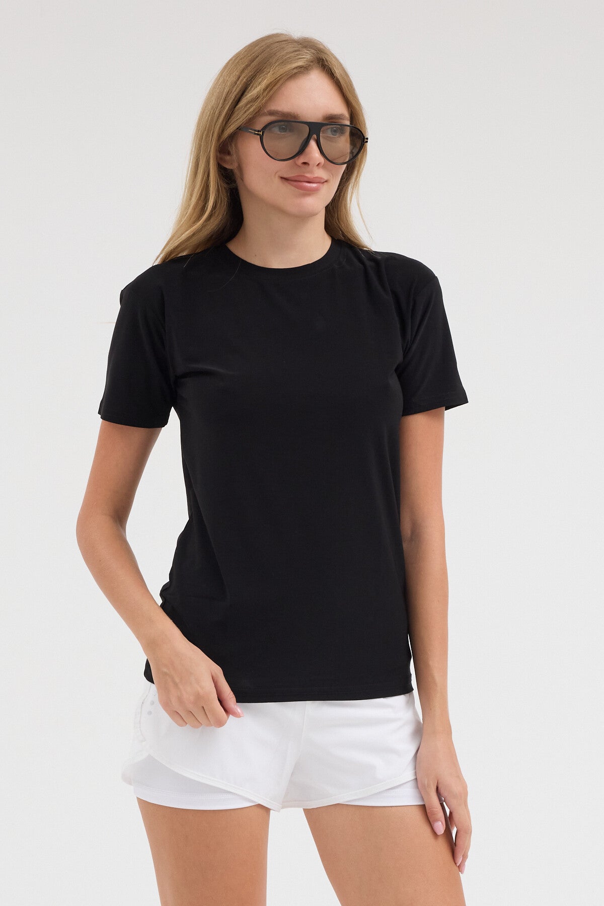 ALVORN Kadın Regular Fit Basic Tişört - Siyah - Görsel 1
