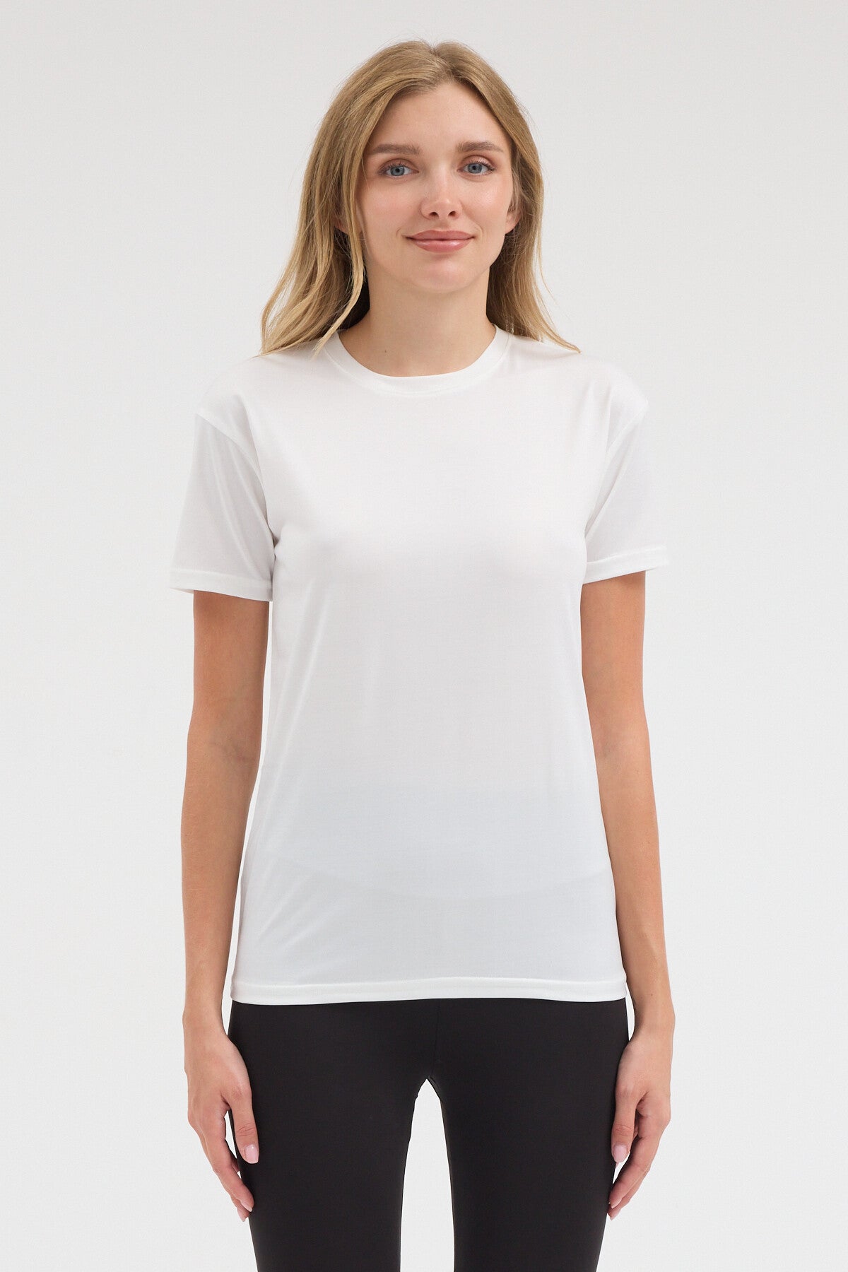 ALVORN Kadın Regular Fit Basic Tişört - Beyaz - Görsel 1