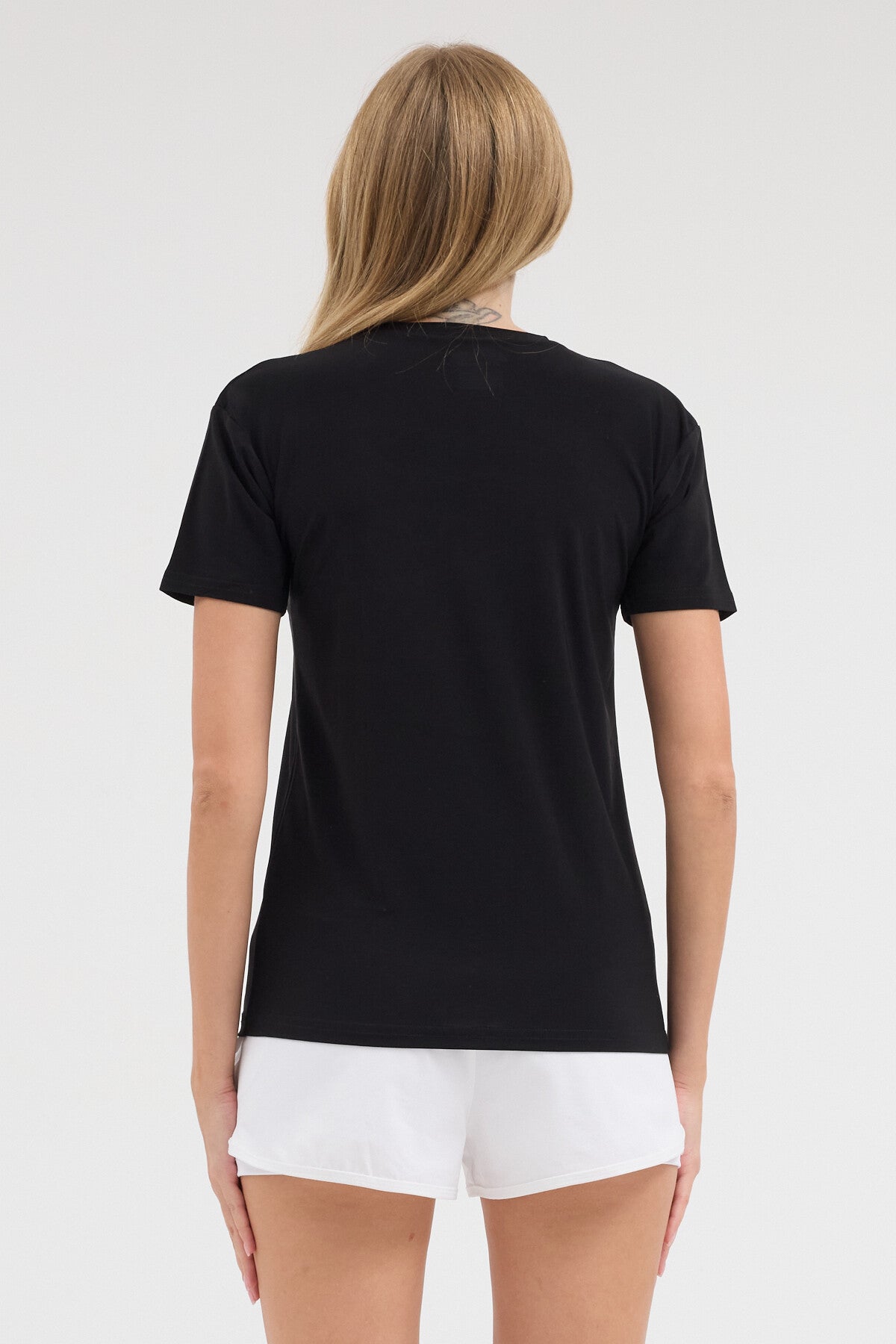 ALVORN Kadın Regular Fit Basic Tişört - Siyah - Görsel 3
