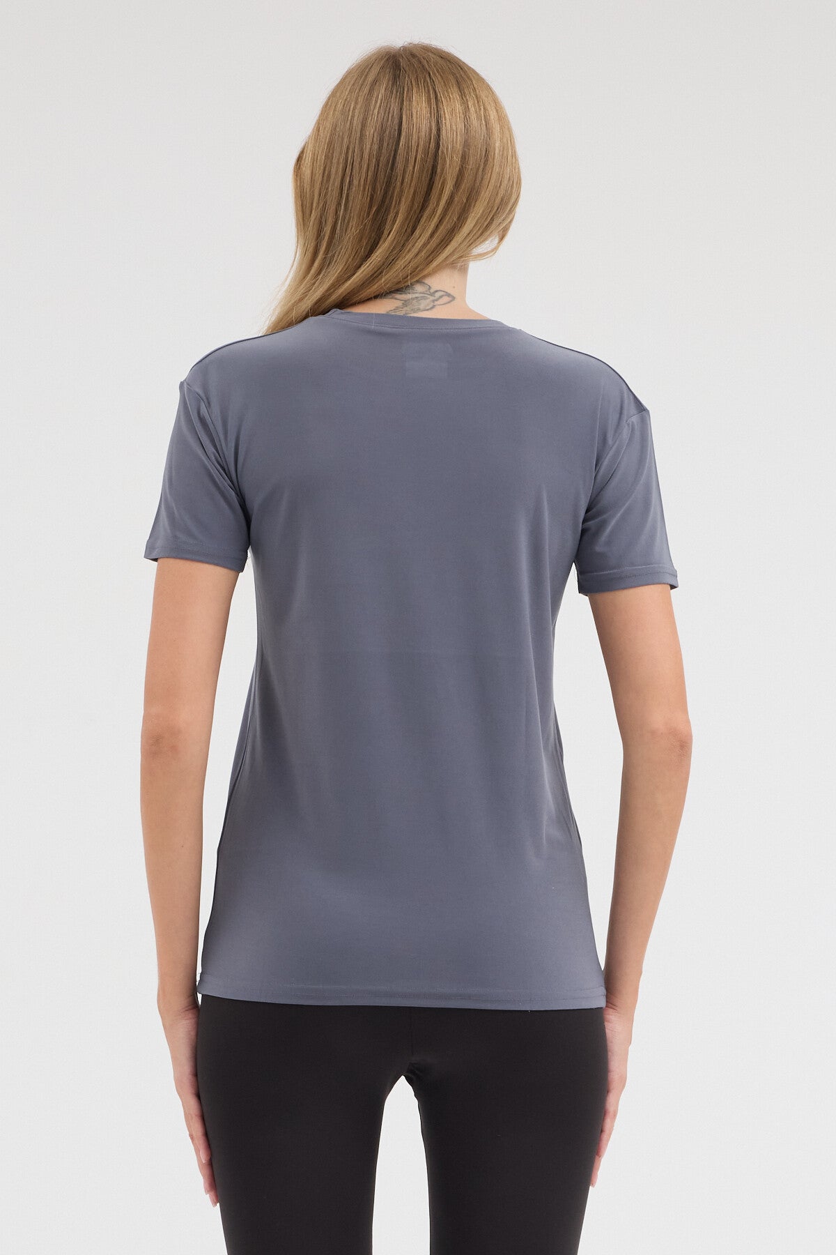 ALVORN Kadın Regular Fit Basic Tişört - Gri - Görsel 3